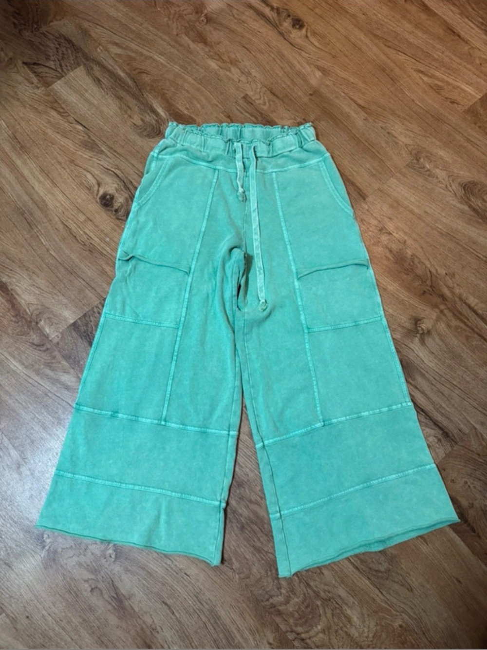 Easel Wide-Leg Teal Drawstring Lounge Pants